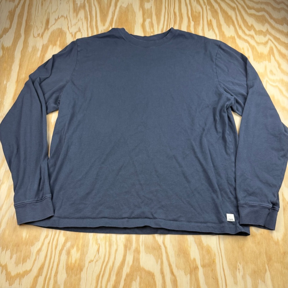 Vuori Mens Long Sleeve Organic Cotton Crewneck Tee Shirt Blue Large